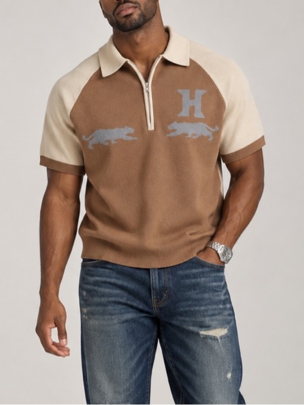 Honor the Gift  Men's Preppy Short-Sleeve Zip Business Casual Polo Sweater -